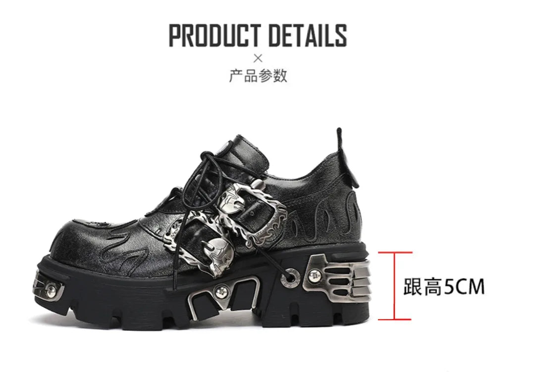 Soled Motorcycle Boots for Women, European and American Short Boots, Retro Lace Up Short Boots Dark gray flame flower shoes