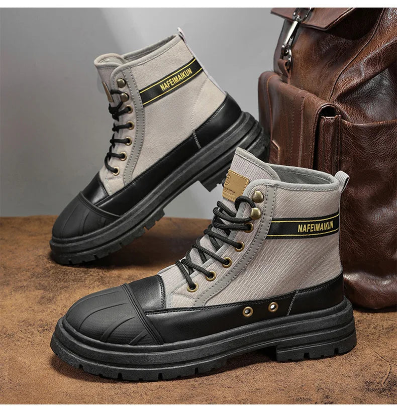 Luxury Men's High Top Ankle Boots Winter Motorcycle Boots Men Platform Safety Shoes Sneakers Work Boots for Men Tooling Booties