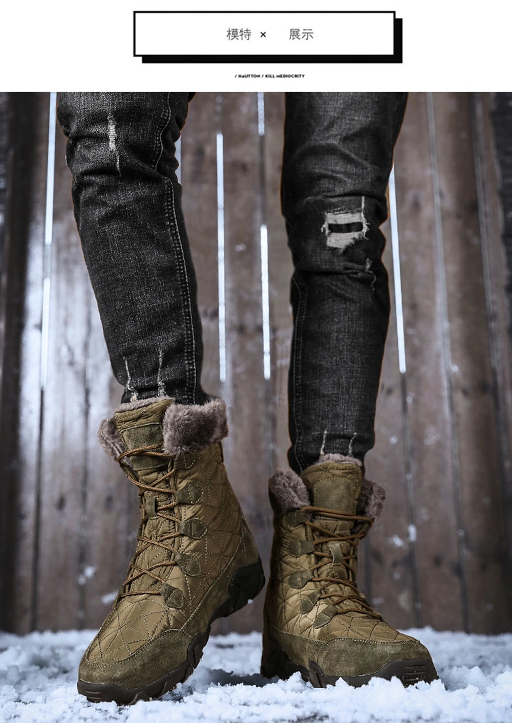 Motorcycle Winter Snow Boots Thickened Thermal Plush Boots Waterproof Outdoor Hiking Shoes Cow Leather Warm Skiing For Men