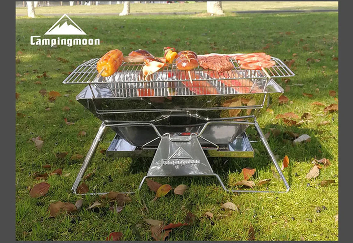 CAMPINGMOON MT-3 Large Folding BBQ Grill Stainless Steel Barbecue Grill BBQ Oven Grill