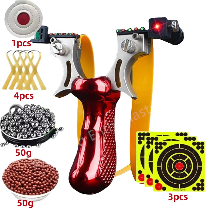 Outdoor shooting infrared laser hunting catapult rubber strap steel ball bullseye set game easy to carry