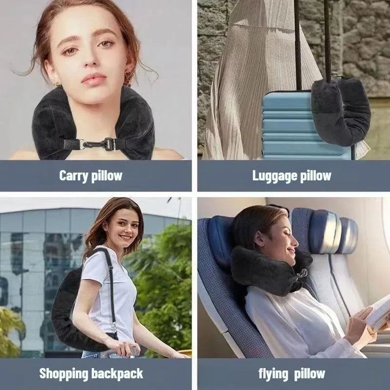 Travel Neck Pillow with Fillable Clothing U-Shaped Pillowcase, Extra Storage Bag, Velvet Neck Pillow Cover for Airplane Travel