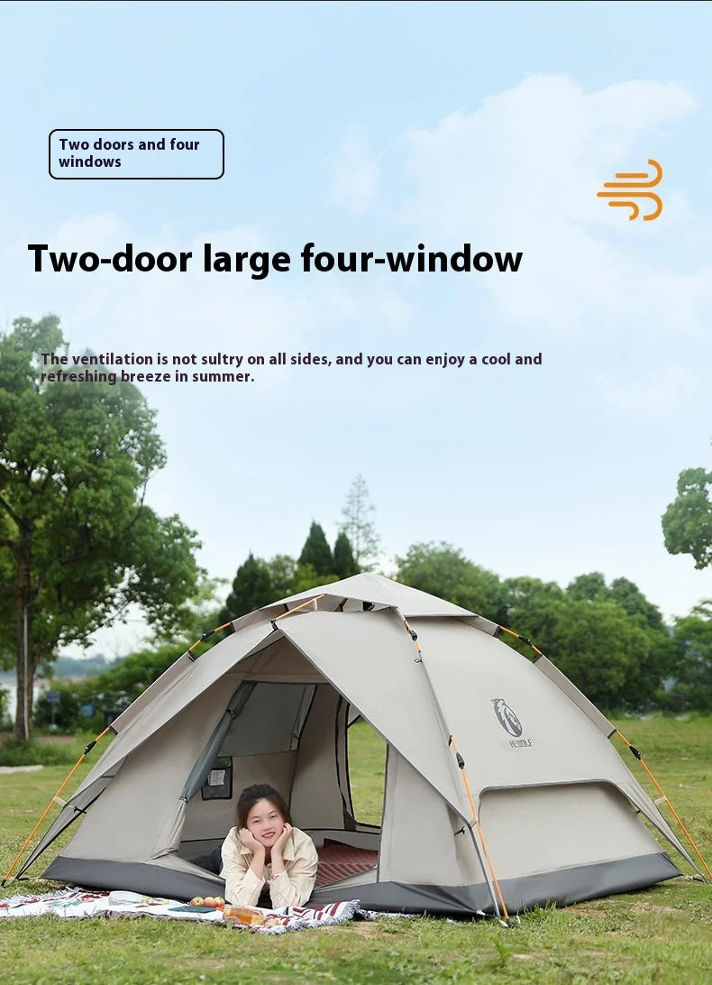 HeWolf Outdoor Double-layer Silver-coated Picnic Tent Automatic Folding Portable Waterproof Sunscreen Quick-Open Camping Tent