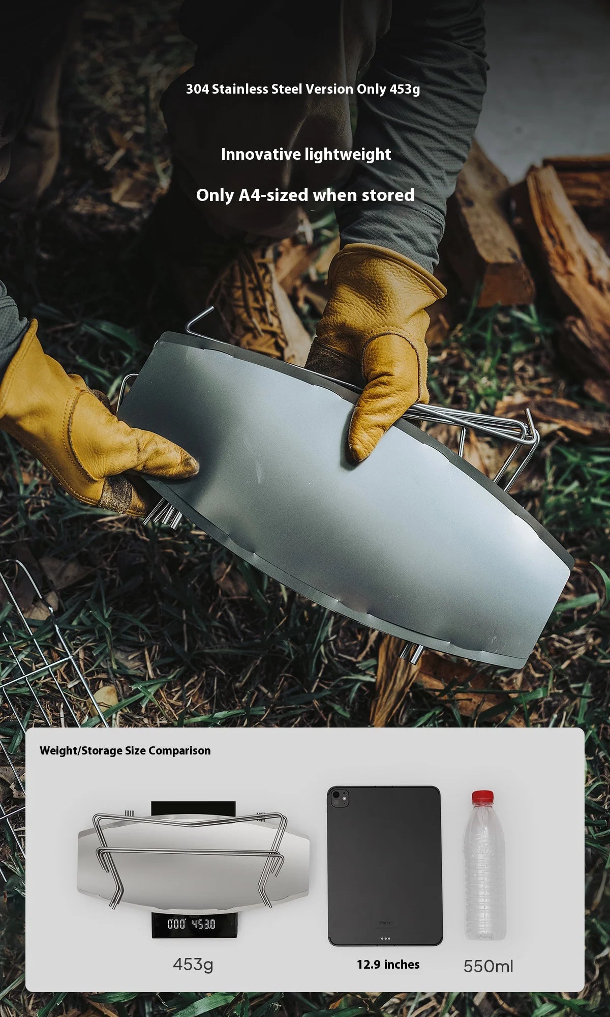 Ultralight Folding Fire Pit Grill – Portable Wood Burning Camp Stove for Outdoor Camping, BBQ Rack with Bonus Grate