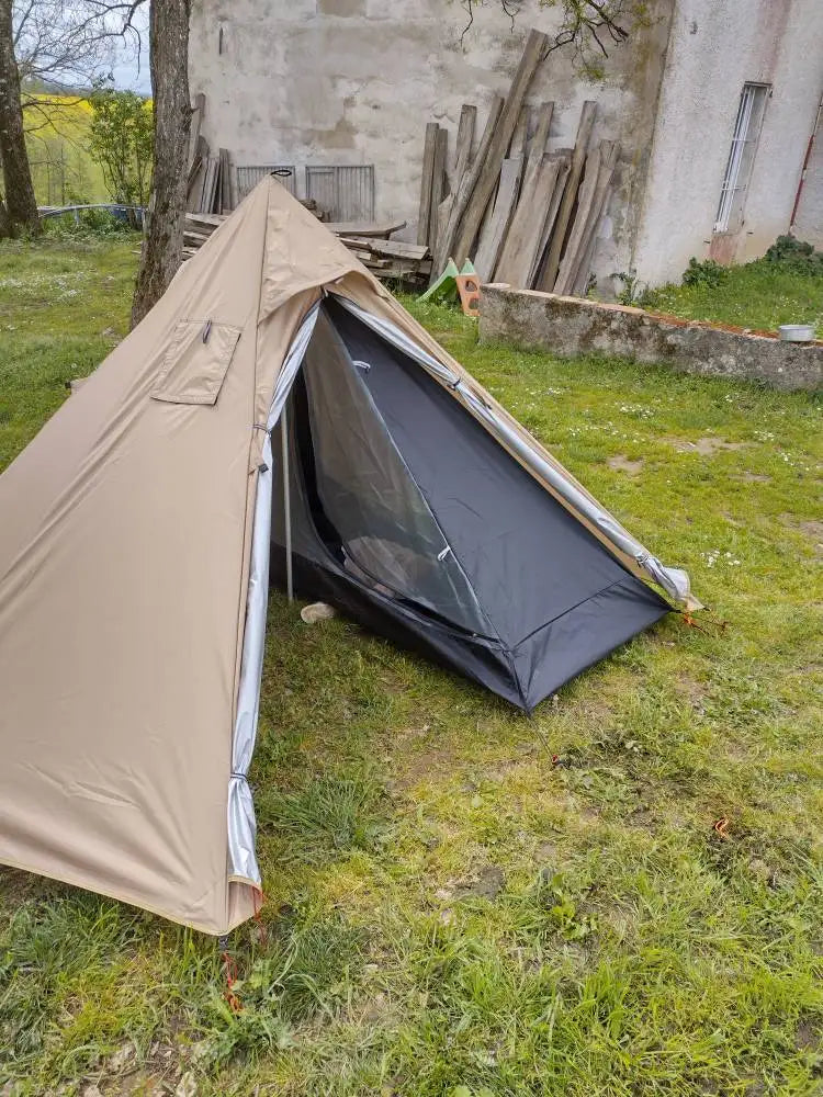 Camping Teepee Tent with Chimney Window Outdoor Ultralight Tipi Pyramid Tent Double Layer Bushcraft 1 Person Tents Hot Tent