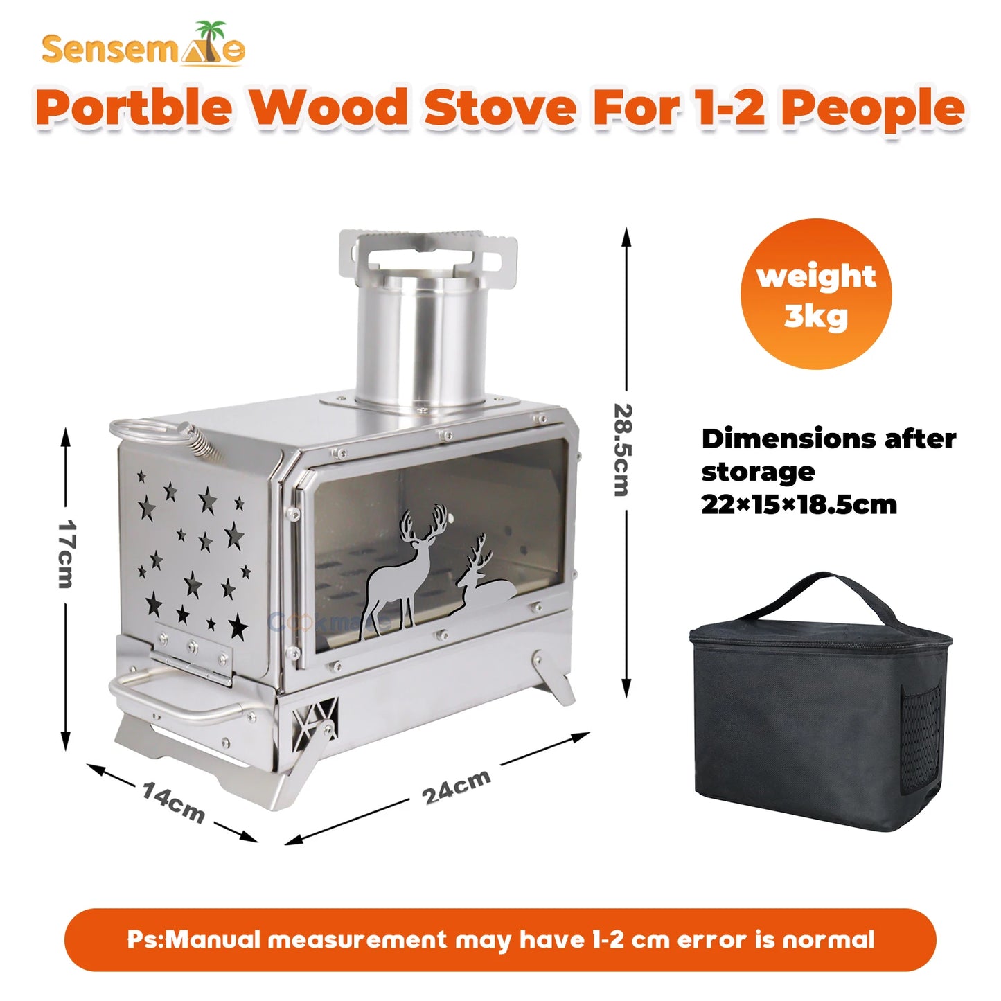 Portable Stainless Steel Wood Stove Camping Oven with Glass Window Folding Rocket Stove Mini Drawer for BBQ Grill Garden Hiking