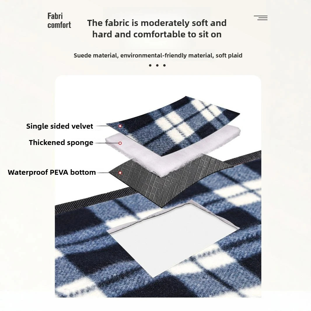 Outdoor Single-sided Velvet Folding Picnic Mat with Waterproof Soft Thickened Grid Camping Mat on The Bottom 130cm 150cm
