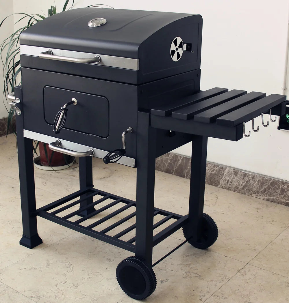 Garden Backyard Classic Charcoal BBQ Grills Large Cooking Area BBQ Party Square BBQ Grill with Trolley