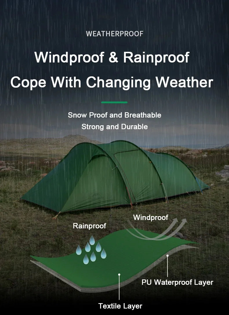 Naturehike-Ultralight Opalus Tunnel Double Tent, Outdoor Camping, Hiking, 2, 3, 4 Persons