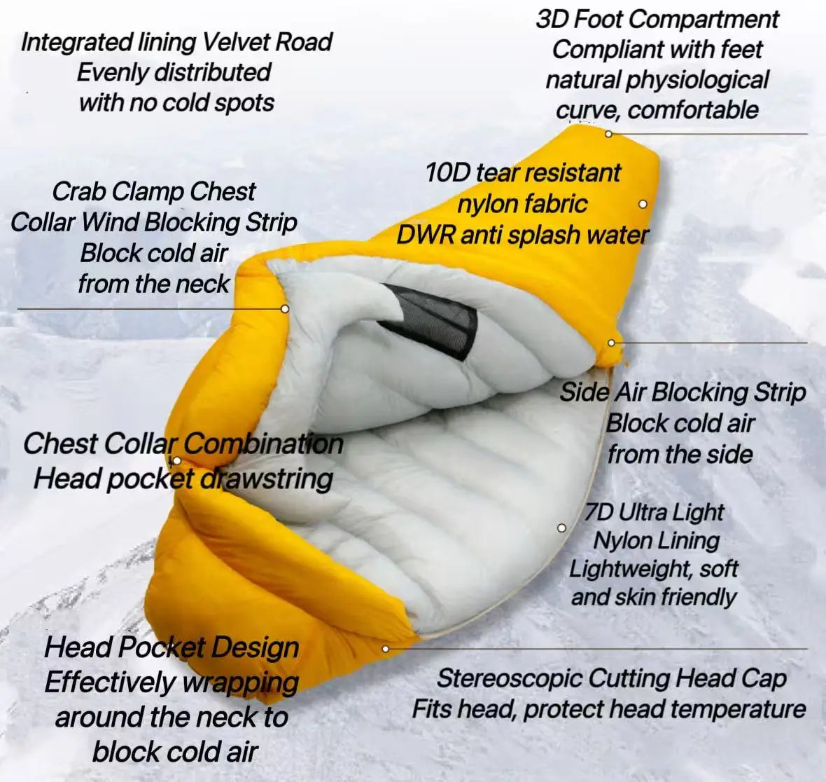 Factory Price Custom Mummy 0 Degree Winter 95 800 FP Goose Down Sleeping Bag Camping Hiking for Outdoor