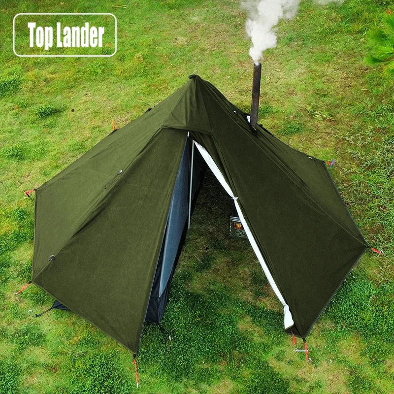 Camping Teepee Tent with Chimney Window Outdoor Ultralight Tipi Pyramid Tent Double Layer Bushcraft 1 Person Tents Hot Tent