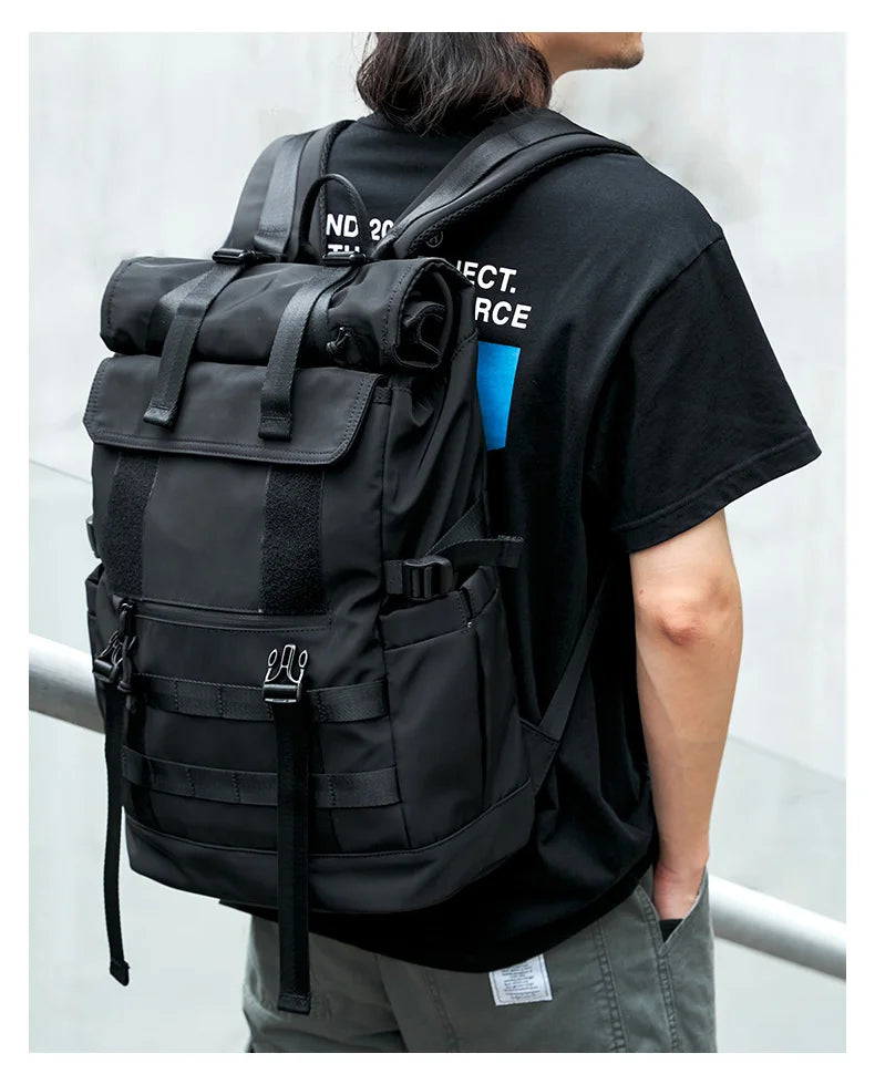 Roll Top Backpack for Men, Water Resistant Expandable, 17.3 inch Laptop Backpack for Commute Travel, 40 Max Liter Rucksack