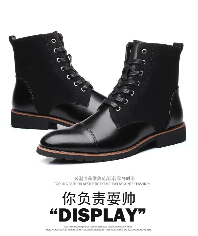 2024 Autumn New Casual Fashion Trend High Top Men's Shoes Leather Boots Large Size 38-48