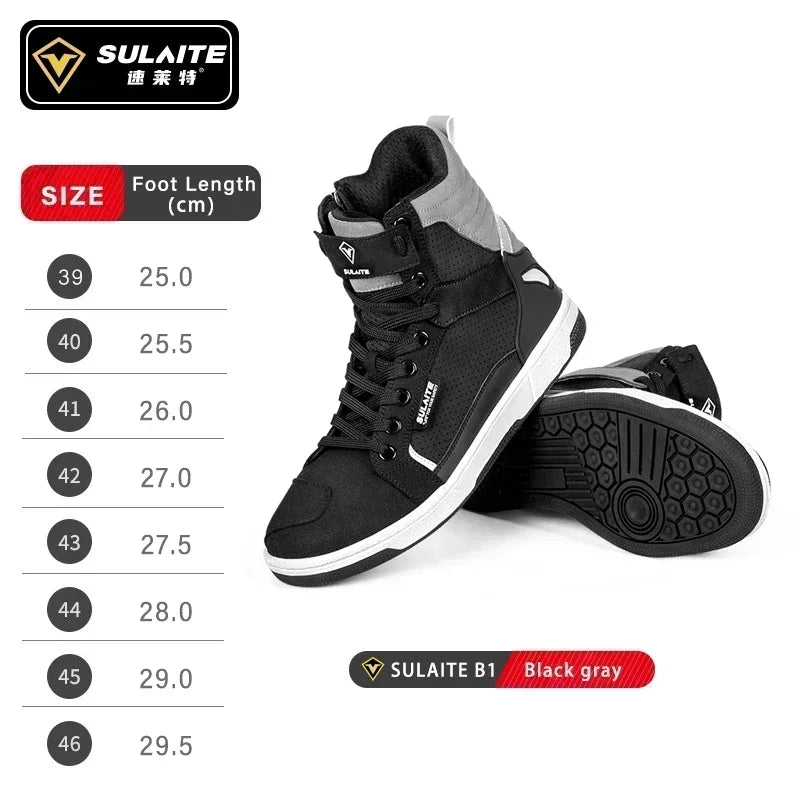 SULAITE Wear Resistant Motocross Protective Shoes The Four Seasons Breathable Motorcycle Boots Moto Equip Reflective Moto Shoes