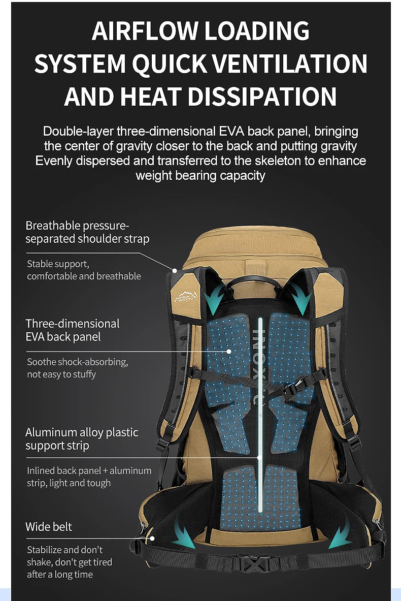 Internal frame waterproof hiking camping backpack with rain cover, large lightweight travel day backpack for climbing