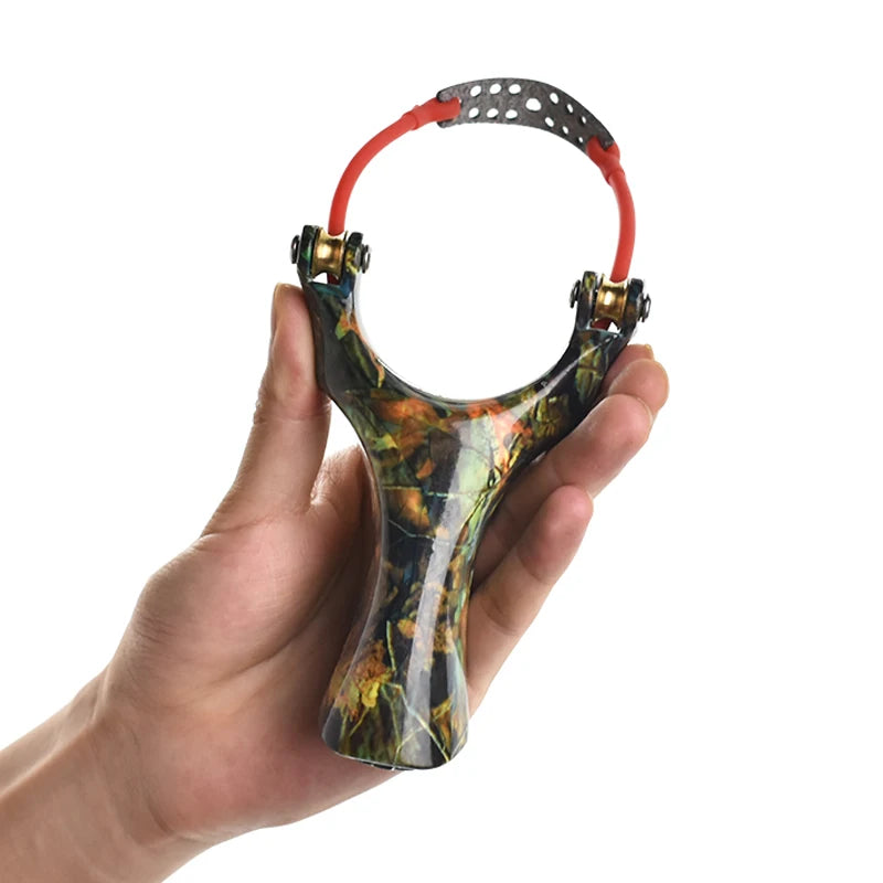 Zinc Alloy Pulley Slingshot Powerful Portable Professional Hunting Slingshot High Elastic Rubber Band For Powerful Shooting