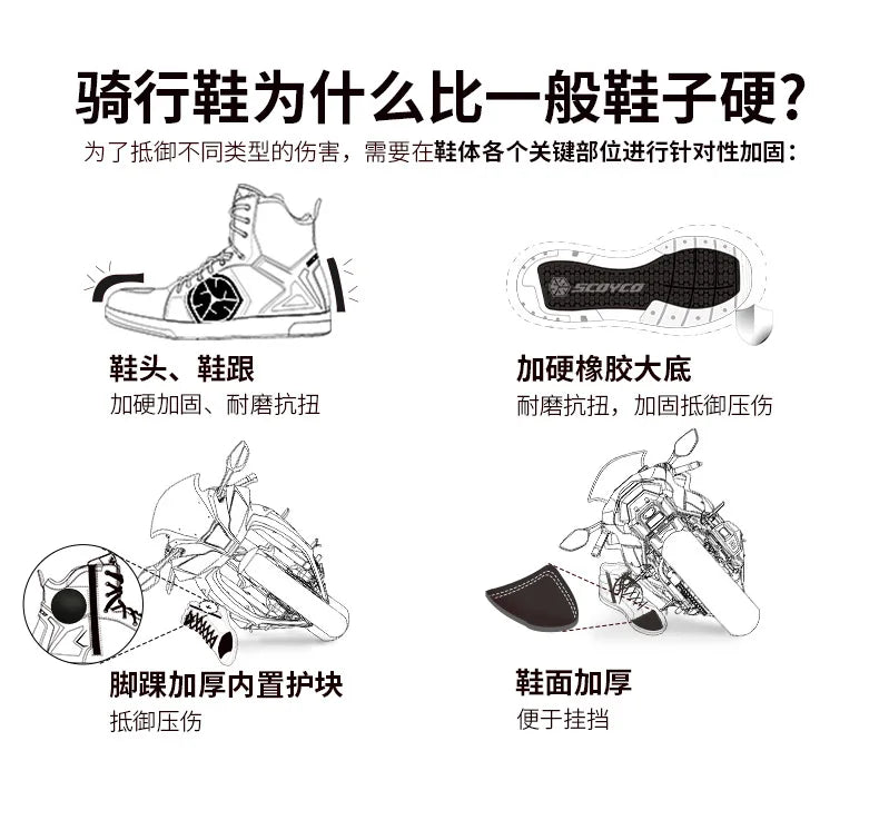 Scoyco Motorcycle Boots Wear-resistant Men's Biker Boots Anti-slip Motorcycle Boots Enduro Waterproof Leather Motocross Boots