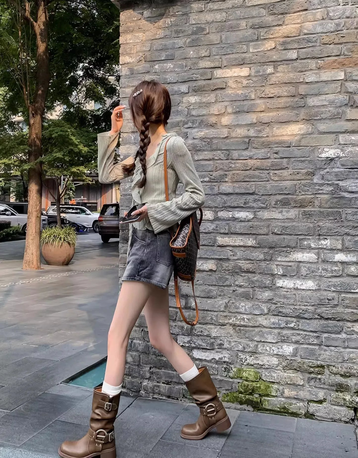 Fashion Buckle Motorcycle Boots Women Round Toe Med Heels Ankle Boots Woman 2024 Pu Leather Square Heel Autumn Platform Shoes