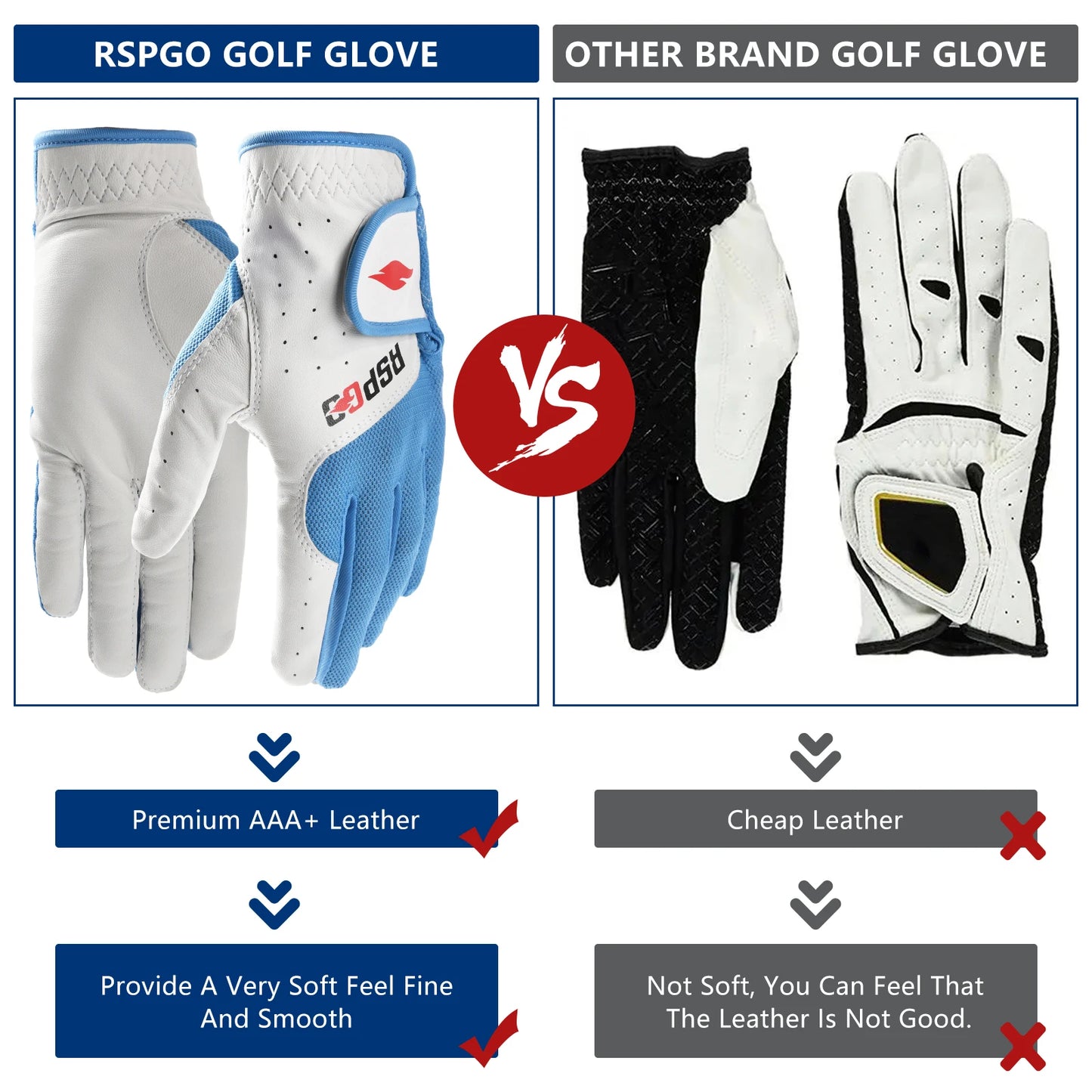 RSPGO Men's and Women's Single Pack Left - Handed Breathable Golf Gloves Crafted from All - Premium Soft Cabretta Leather