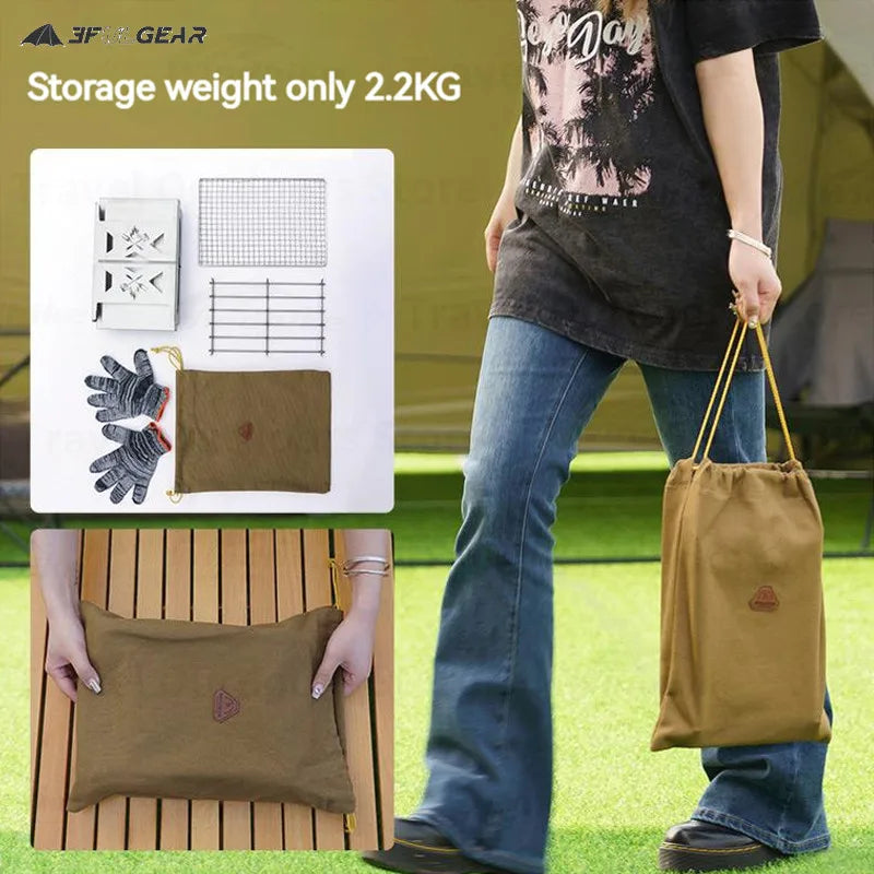 3F UL GEAR Camping Folding Firewood Stove All-In-One Style Tabletop BBQ Furnace 2.2kg Ultralight Outdoor Cooking Equipment Oven