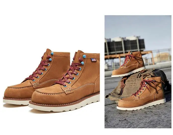 A066 Size 39-44 New Casual Men Fashion Reto Tooling Boots Lace Up Leisure Vintage Shoes Crazy Brown Man Footwear 2025 Man Shoes