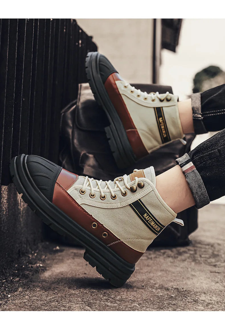 Luxury Men's High Top Ankle Boots Winter Motorcycle Boots Men Platform Safety Shoes Sneakers Work Boots for Men Tooling Booties