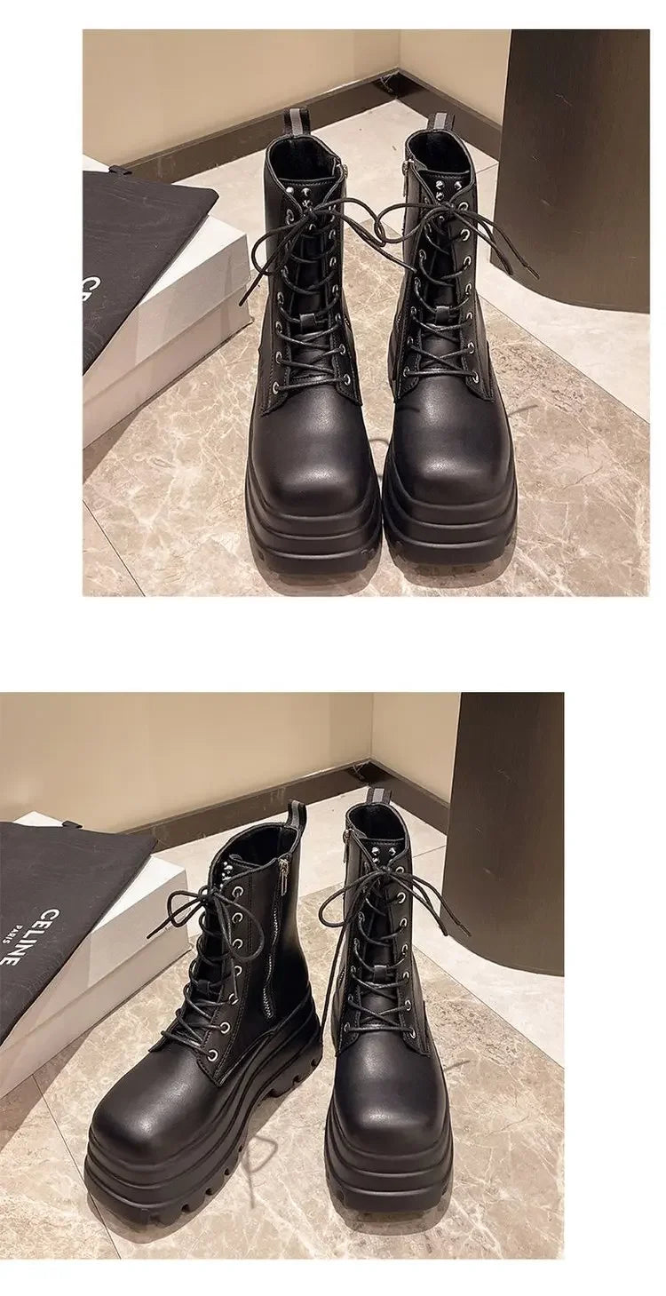 Chunky Platform White Ankle Boots Women shoes 2024 Autumn Winter Pu Leather Booties Mujer Punk Thick Bottom Motorcycle Boots