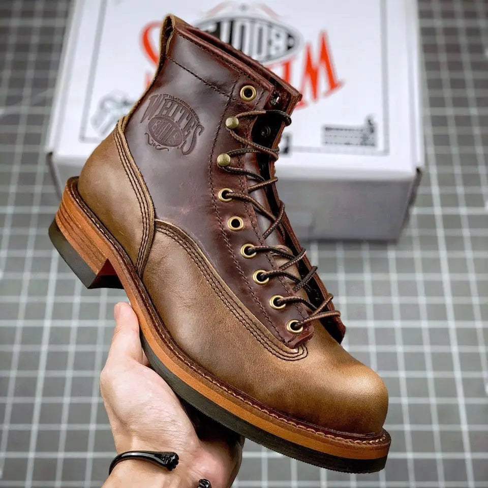 New Arrival! Vintage Motorcycle Boots Casual Men Ankle Boots Cowhide Leather Shoes Wedge Tooling Desert Boots Motorcycle Shoes