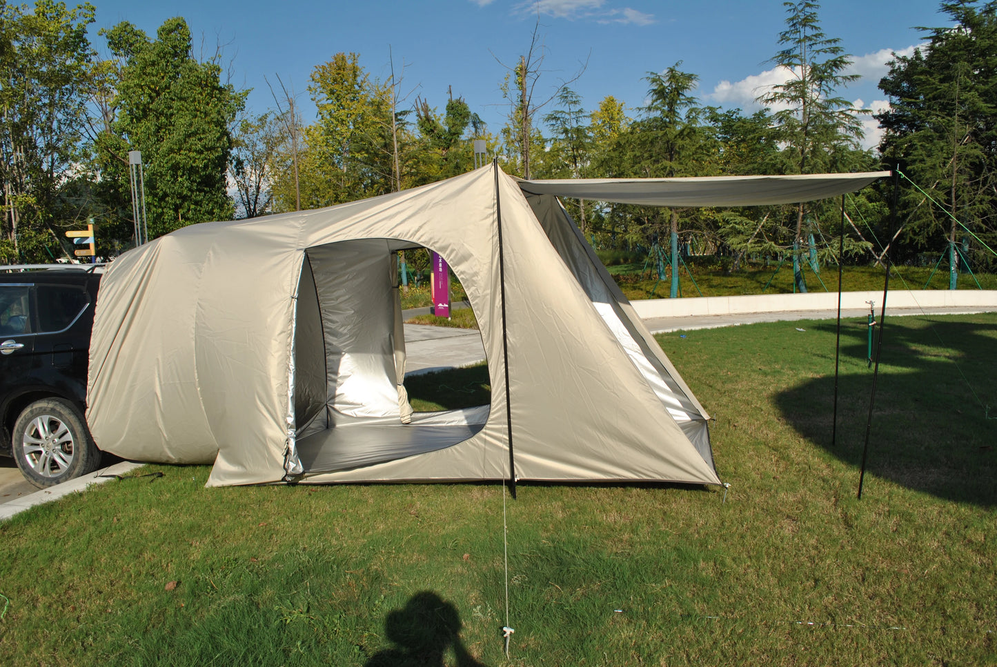 camping tent big space with rainfly, hatch back camping tent for 5 person, tailgate camping tent for suv with 4 poles, car tent