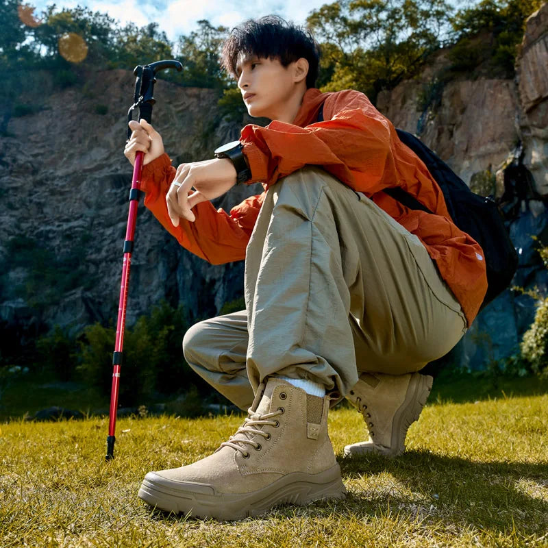 Non-slip Man Ankle Botas Non-Slip Outdoor Motorcycle Boots Versatile Leisure Snow Boots Street Style Mens Leather High Top Shoes