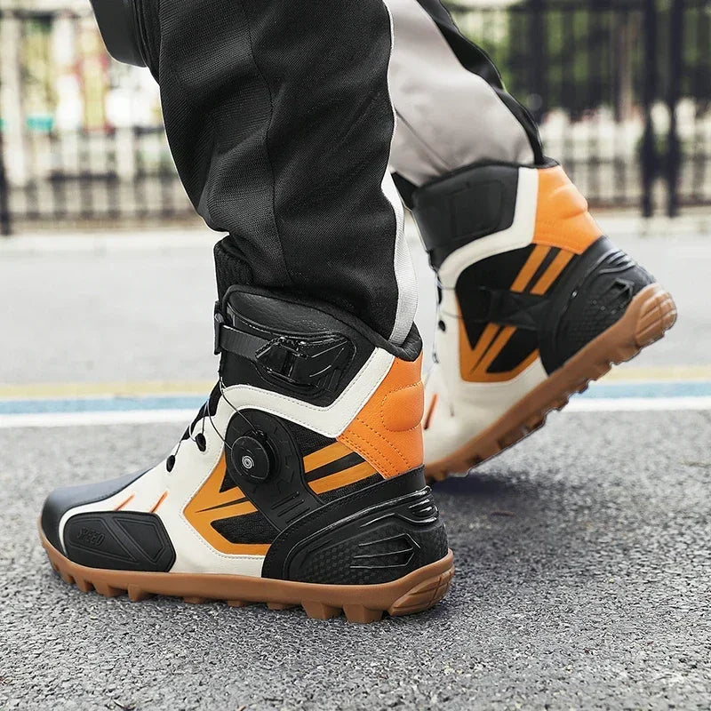 Summer Retro Mountain Off-road Motorcycle Riding Boots Men Motorbike Motocross Cycling Shoes With Gear Shift Pad Rubber Sole