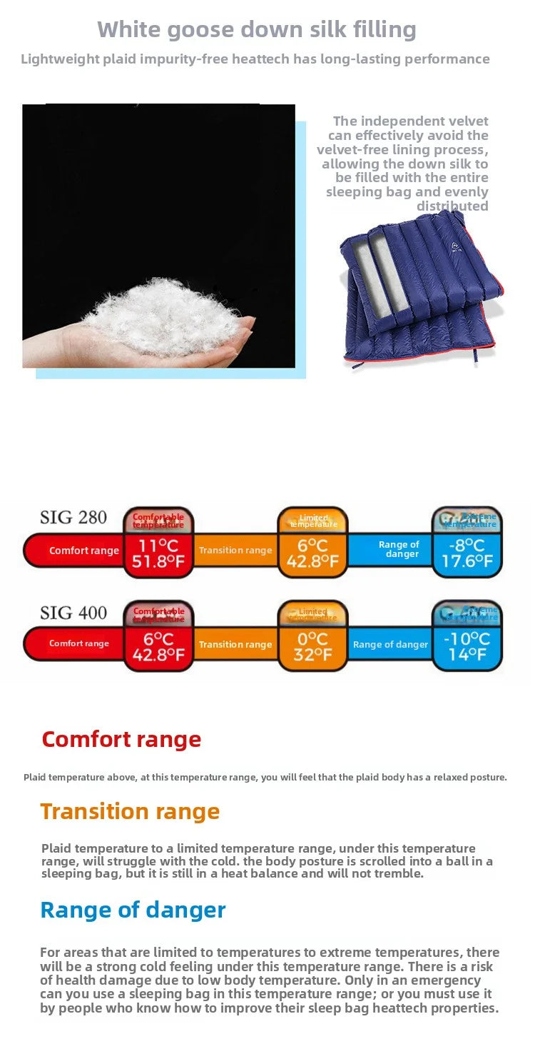 SKY ICE Lightweight Down Sleeping Bag White Goose Down Camping Portable