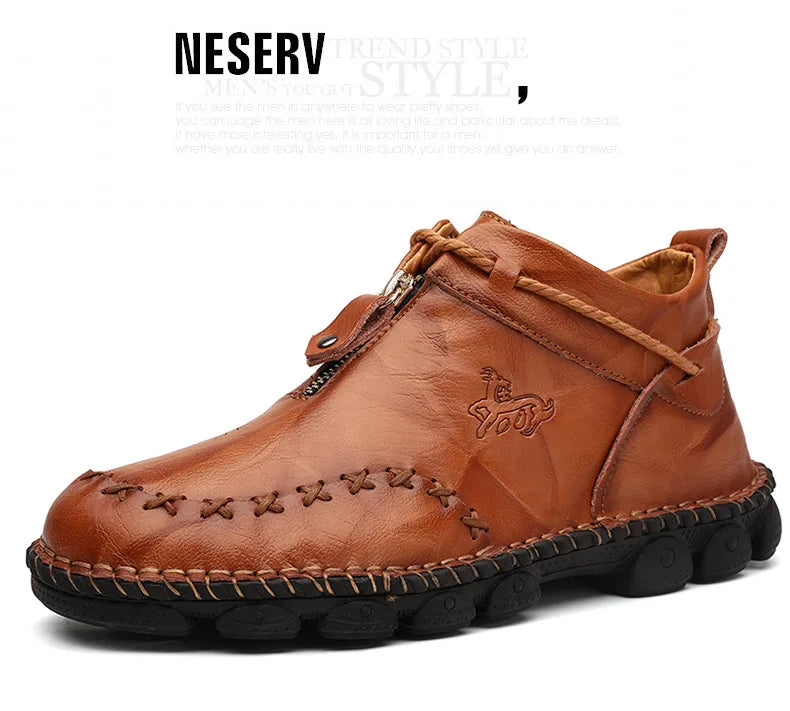 Genuine Leather Shoes Male Luxury High Quality Men Ankle Boots Outdoor Comfortable Casual Shoes Fashion Zip Men Motorcycle Boots