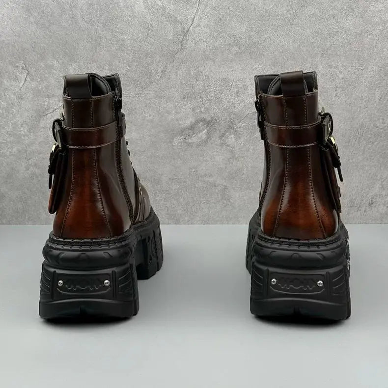 Thick-soled Men's 2024 Autumn and Winter Niche Design Fashion Heightening Short Dark Punk Wind Motorcycle Boots