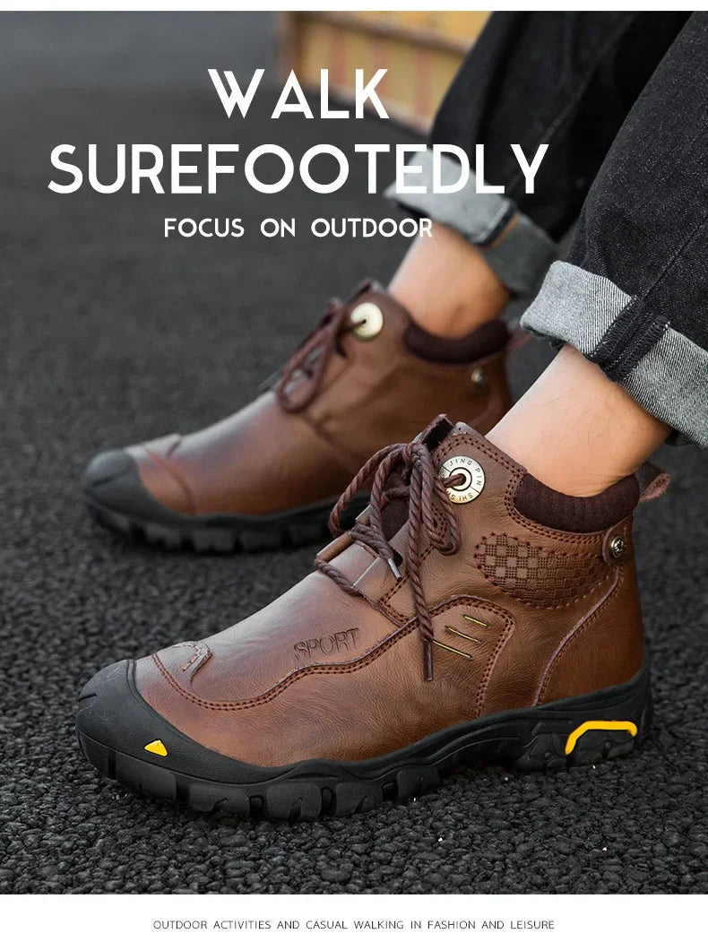 Motorcycle Riding Boots with Winter Velvet Style Warm Waterproof and Non Slip Outdoor Leisure Hiking Shoes Motorcycle Boots