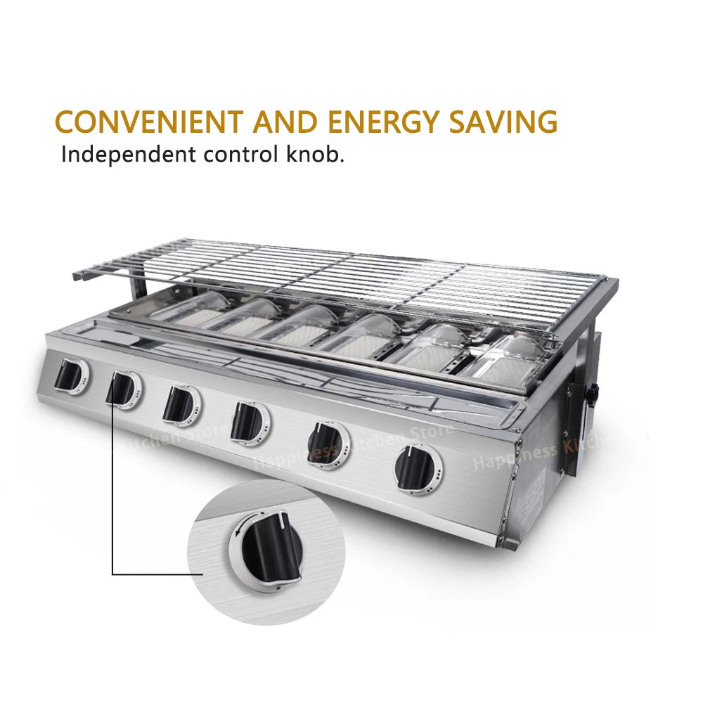 Smokeless Infrared BBQ Grill Stainless Steel Roast Stove Outdoor Barbecue Cooking Oven Glass Cover Adjust Height Hiking Kitchen