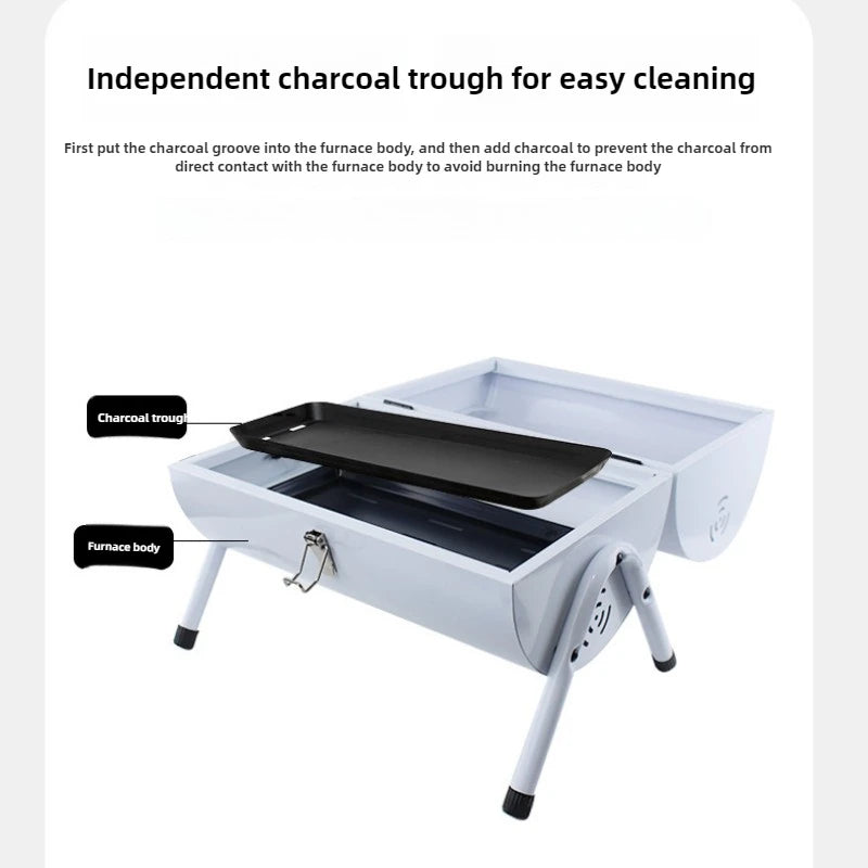 Carbon Steel Outdoor BBQ Grill  Dual-Sided Griddle with Independent Charcoal Tray Foldable Camping Gear  Handheld BBQ Grill
