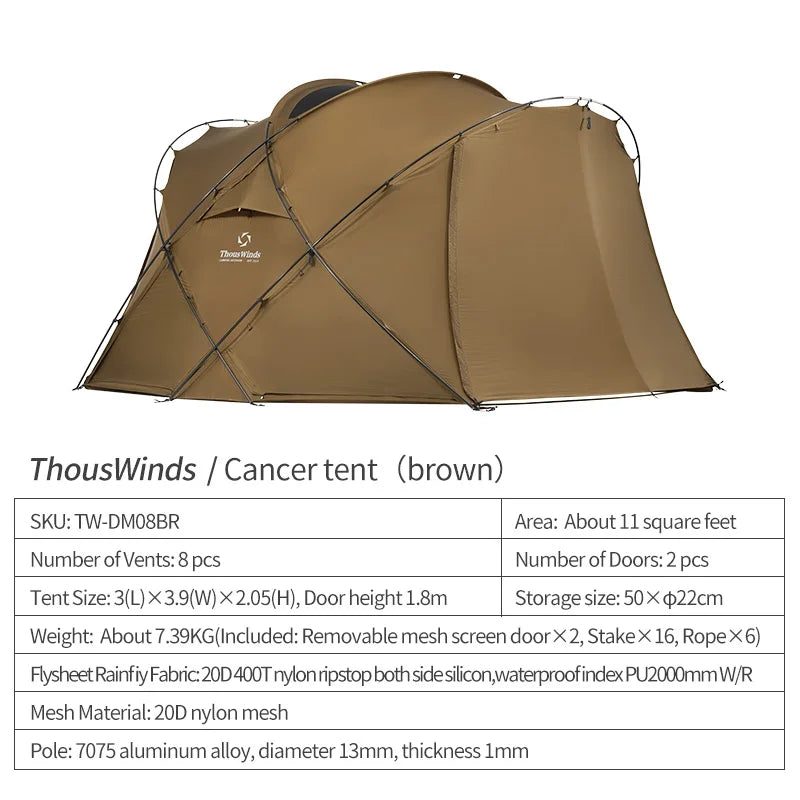 Thous Winds CNC 4-8 Person Family Camping Tent Outdoor Emotional Camp Tent 20D Ripstop Nylon Both Side Silicon Lightweight Tents