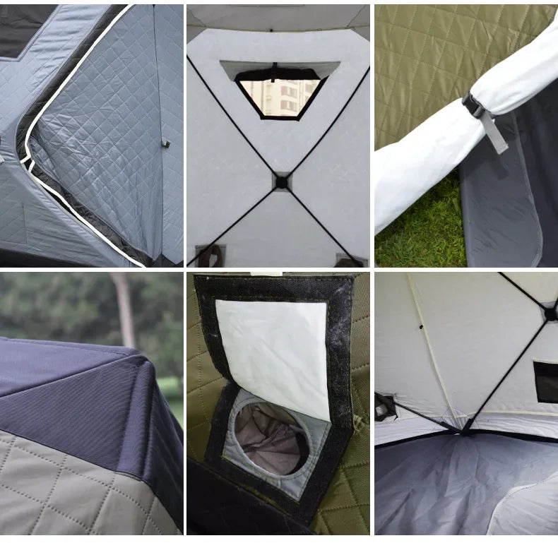 YOUSKY Winter Fishing Tent, Thickened Hexagonal Design, 3-4 Person, Quick Opening Cotton Camping Tent for Ice Fishing