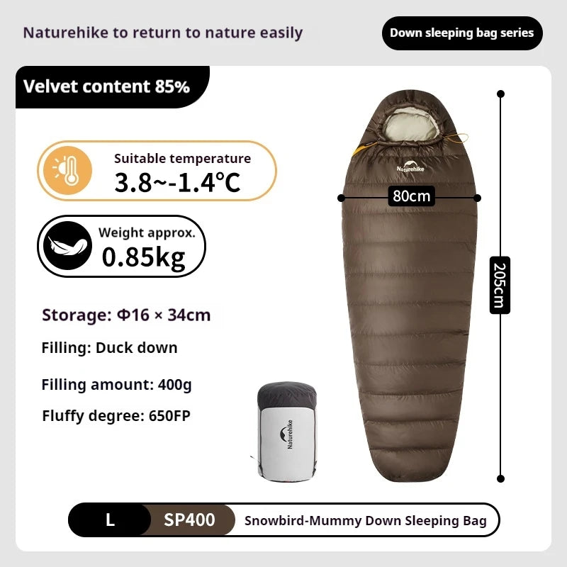Naturehike Snowbird Mummy Sleeping Bag 650FP Duck Down -20°C Winter Outdoor Camping Warm Ultralight Thickened Adult Sleeping Bag