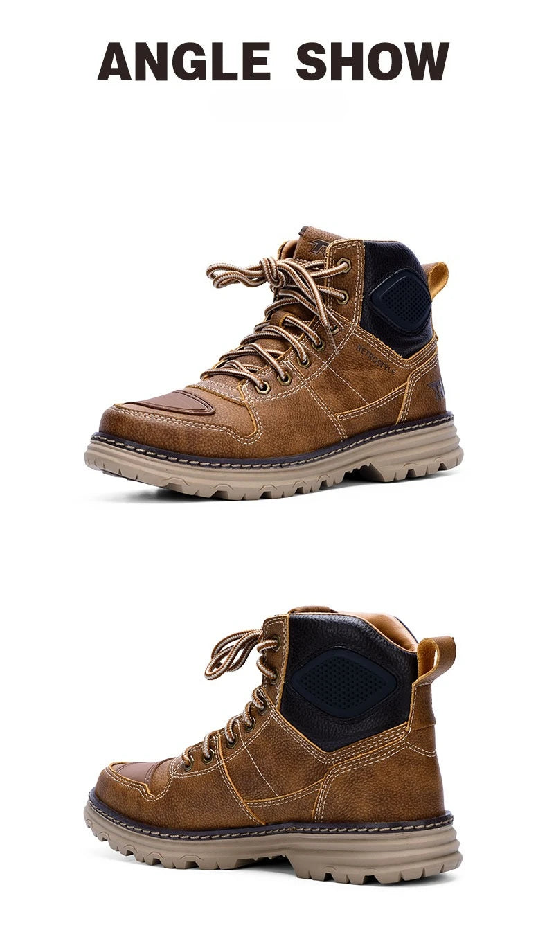 2025 TRtiger Men Retro Motorcycle Boots Mountain Hiking Botas Brown Outdoor Workwear Leisure Boot City Road Moto Riding Bota