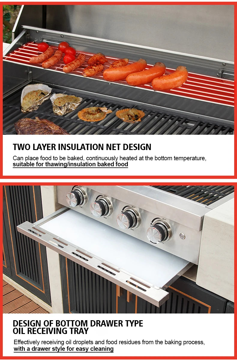 Factory Supply Outdoor Kitchen Professional Stainless Steel 4 Burner Built-in BBQ Gas Grill