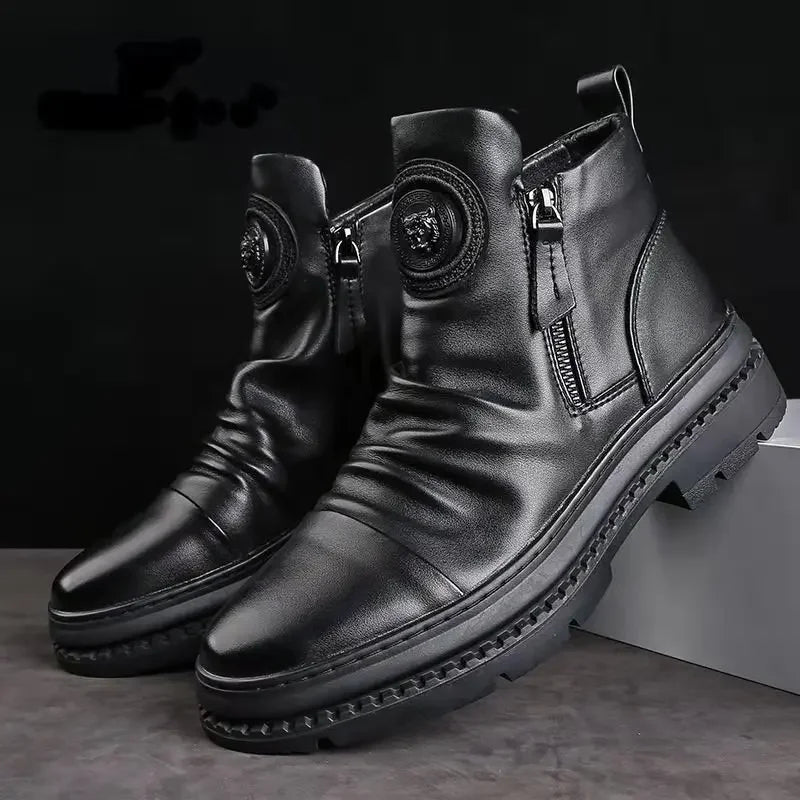 New Men Ankle Boots British Style High Top Men Shoes Motorcycle Leather Boots Zipper Retro Men's Boots Zapatillas Hombre