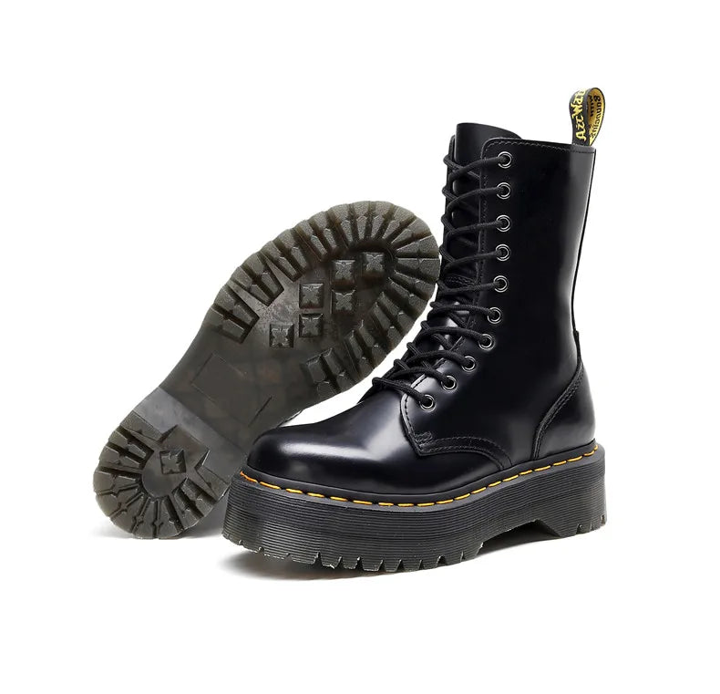 Women Boots Genuine Leather Platform Boots Motorcycle Designer Shoes Woman Zipper Optical Soles Fashion Sexy Punk Long Boots 39