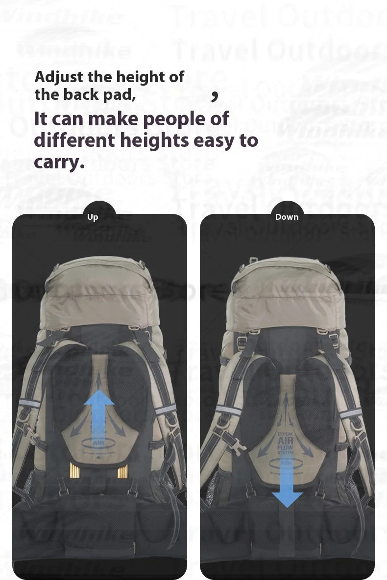 Naturehike 70+5L Backpack Camping Hiking Trekking Backpacking Lightweight Travel Bag With Aluminium Alloy Frame Waterproof Cover