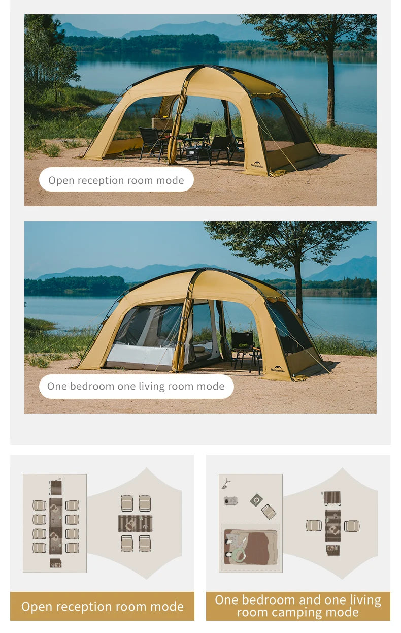 Naturehike Outdoor 4-6 Person Camping Dune 10.9 Tent One Bedroom One Living Room Hiking Tent 75D Nylon Camping Tents Canopy