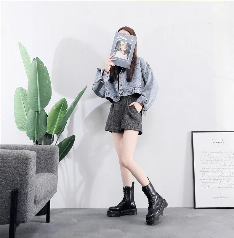Women Boots Genuine Leather Platform Boots Motorcycle Designer Shoes Woman Zipper Optical Soles Fashion Sexy Punk Long Boots 39