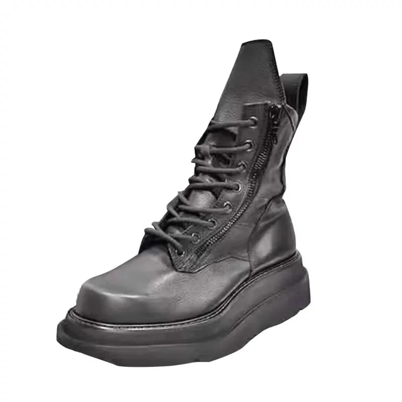 Genuine Leather Men Ankle Boots Punk Cowboy Boots Retro Outdoor High-top Shoes