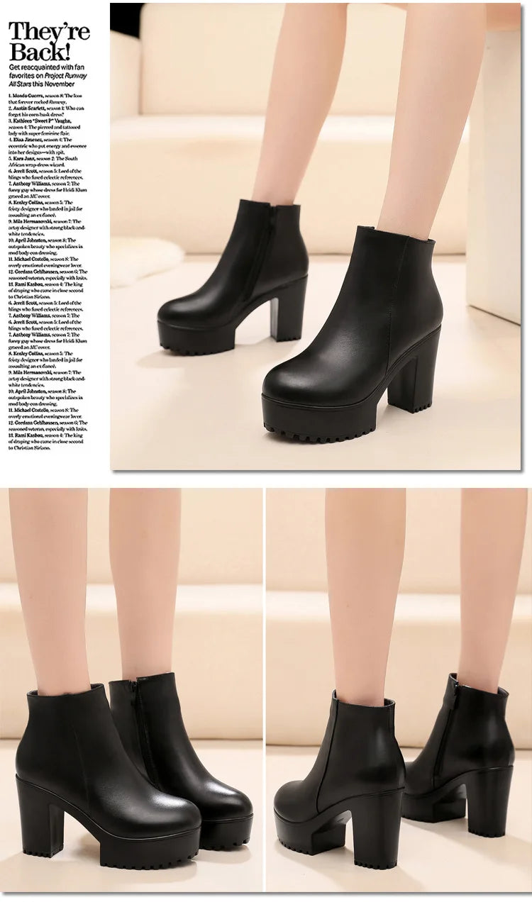 8cm 10cm Small Size 33-43 Thick Bottom Platform Shoes Ankle Boots with Fur 2024 Block High Heels Genuine Leather Boots Office