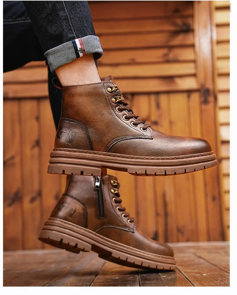 Men's Boots Four Seasons Soft-sole Non-slip Casual Boot Fashion Outdoor Work Boots High Boot Classic Joker Youth Leather Boots